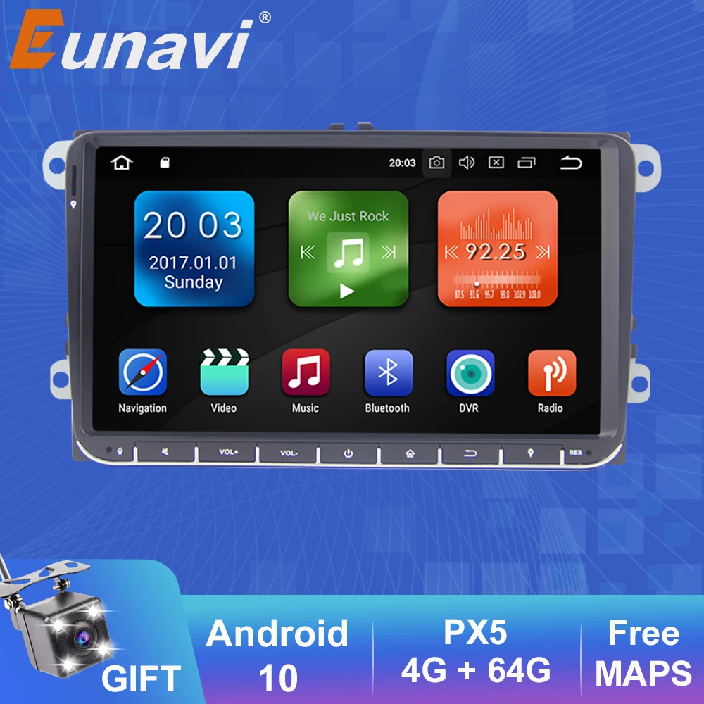 Автомагнитола Eunavi 2 din на Android 9 0 с GPS для VW Passat B6 CC Polo GOLF 5 6 Touran Jetta Tiguan Magotan Seat экран