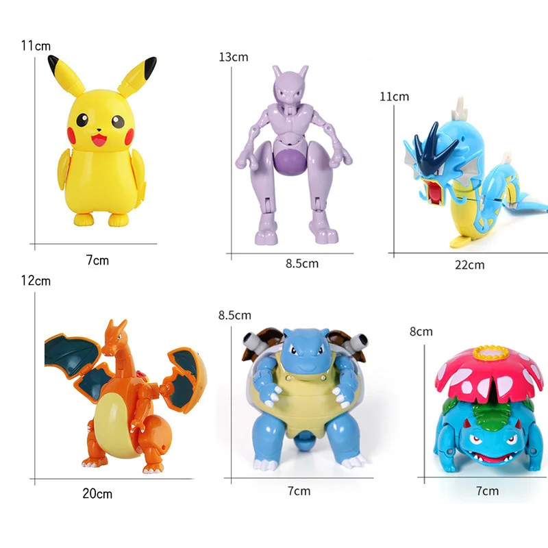 

Pokemon Elf Ball Pikachu Pocket Monster Deformation Dolls Anime Figure Blastoise Mewtwo Eevee Gyarados Pokeball Action Model Toy
