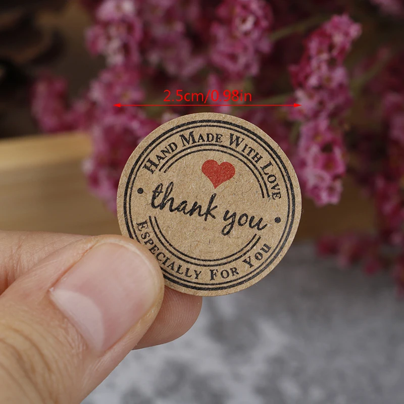 

500pcs Handmade With Love Stickers Scrapbooking Hand Made Handmade Label Wedding Stickers Adhesive Sticker Kraft Round Labels
