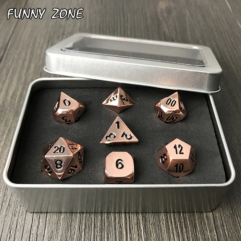 7pcs Metalic RPG Dice set d4 d6 d8 d10 d% d12 d20 side Digital funny Game with Box dnd board game dice | Спорт и развлечения