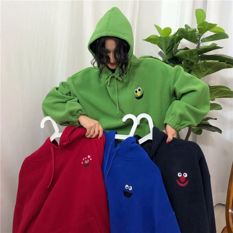 

2020 autumn and winter models plus velvet all-match hooded loose lazy retro pullover men and women couple hooded pullover