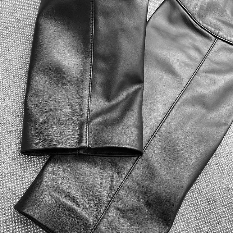 

2021 Spring Chic women High Quality Genuine leather pockets pencil pants C754