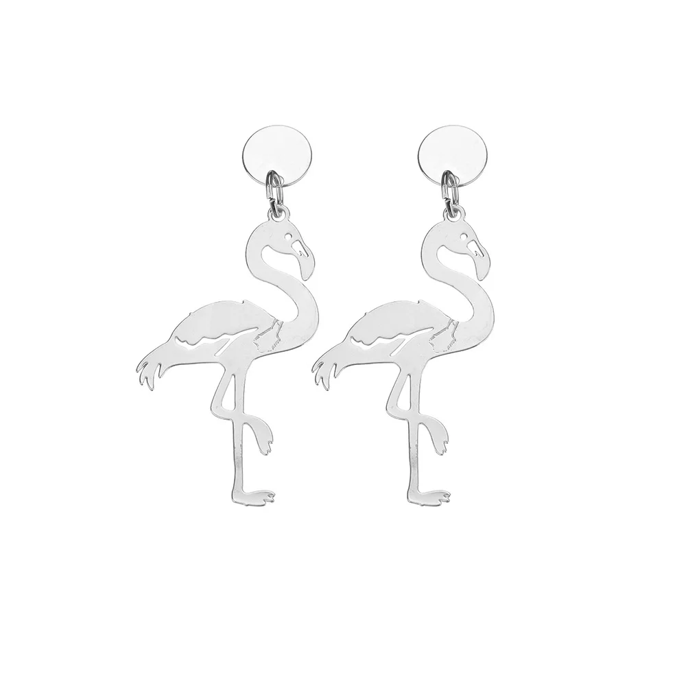 Flamingo Silver Sindlan, забавные висячие серьги в виде слона, ананаса, Преувеличенные массивные серьги в виде животных, корейские ювелирные изделия, серьги для женщин - Окраска металла: Flamingo Silver