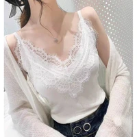 ice silk camisole womens style sexy v neck sleeveless lace bottoming shirt wearing slim thin knit sweater