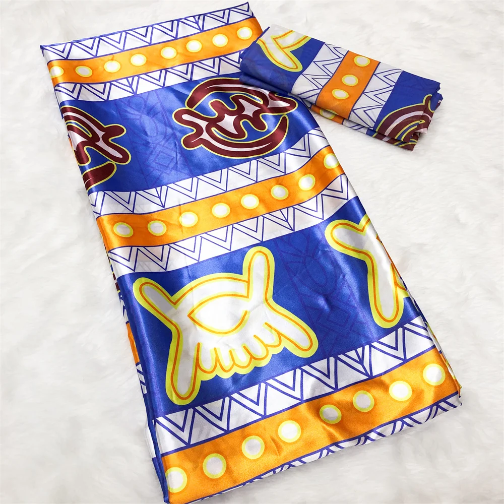 

Latest African Fabric Soft Satin Silk With Chiffon Fabric For Women Dress Silk Satin Wax Prints Fabric 4+2Yards/pcs b17-10