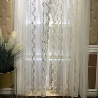 side beads embroidered tulle curtains for living room light luxury beigegrey thread pearls sheer tulle for bedroom balcony vt