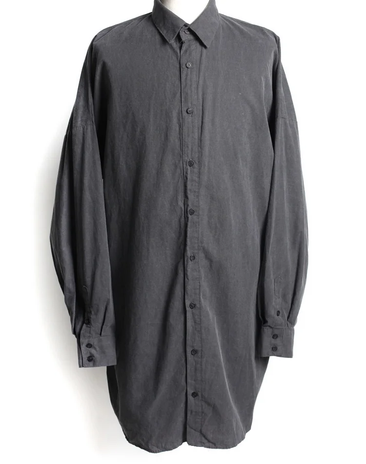 

New original design trendy men's dark Department loose personality casual versatile solid color long sleeve shirt for men