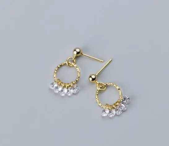 Женские серьги с круглыми кристаллами серебро 100% пробы|Серьги-подвески| |