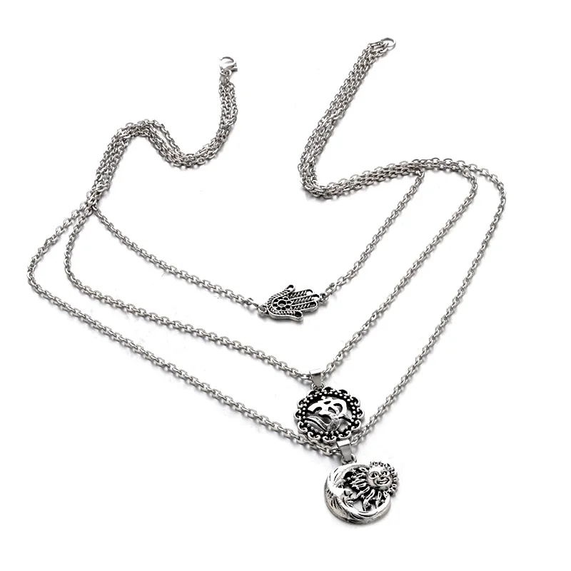 Женское многослойное ожерелье с подвеской в виде Луны круга карты|Ожерелья