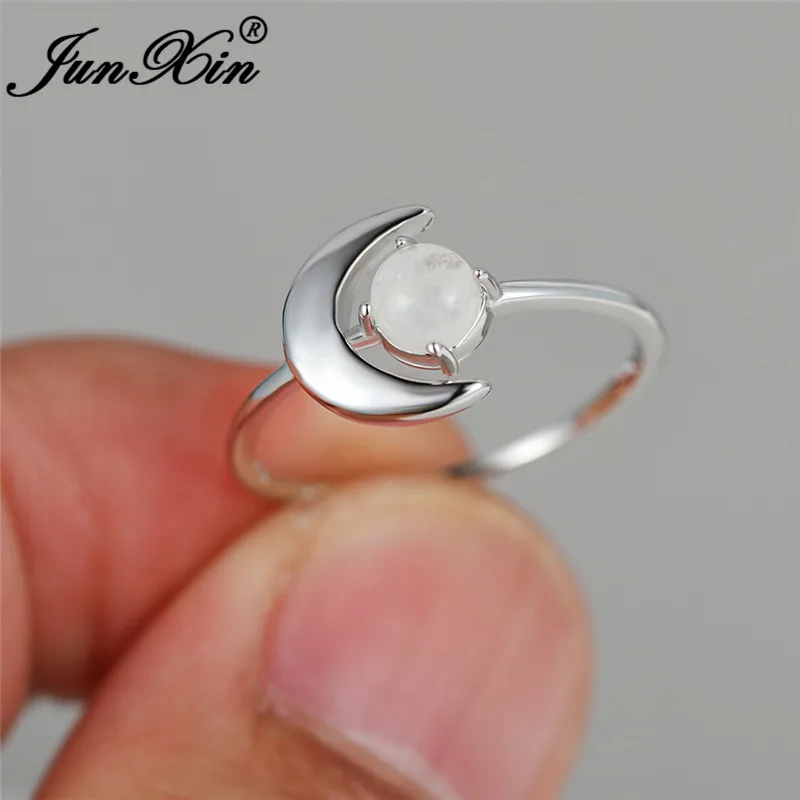 Женские Симпатичные Луна Кольцо из белого золота Заполненные круглый лунный