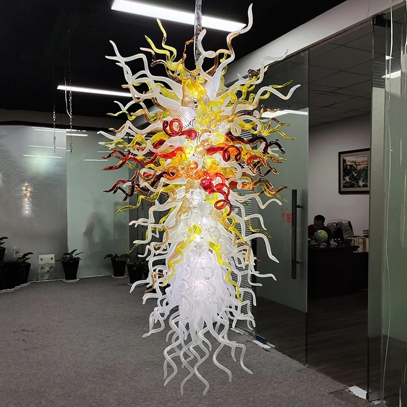 

Modern Blown Glass Chandelier White Shade Yellow Large Chandelier Light Fixture LED Lusture Indoor Home Hotel Chandeliers
