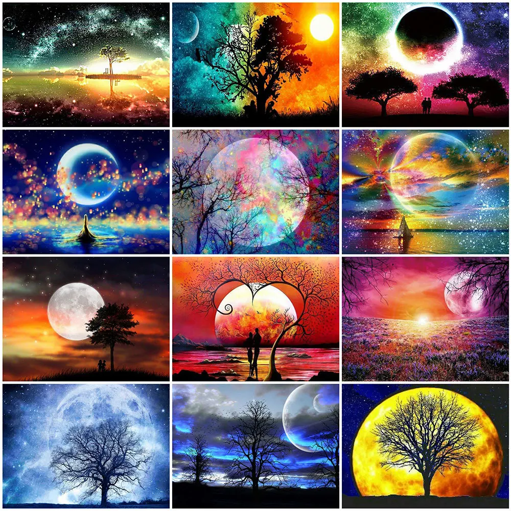 

MomoArt 5D DIY Diamond Mosaic Moon Full Drill Square Diamond Painting Landscape Cross Stitch Embroidery Sunset Handmade Gift