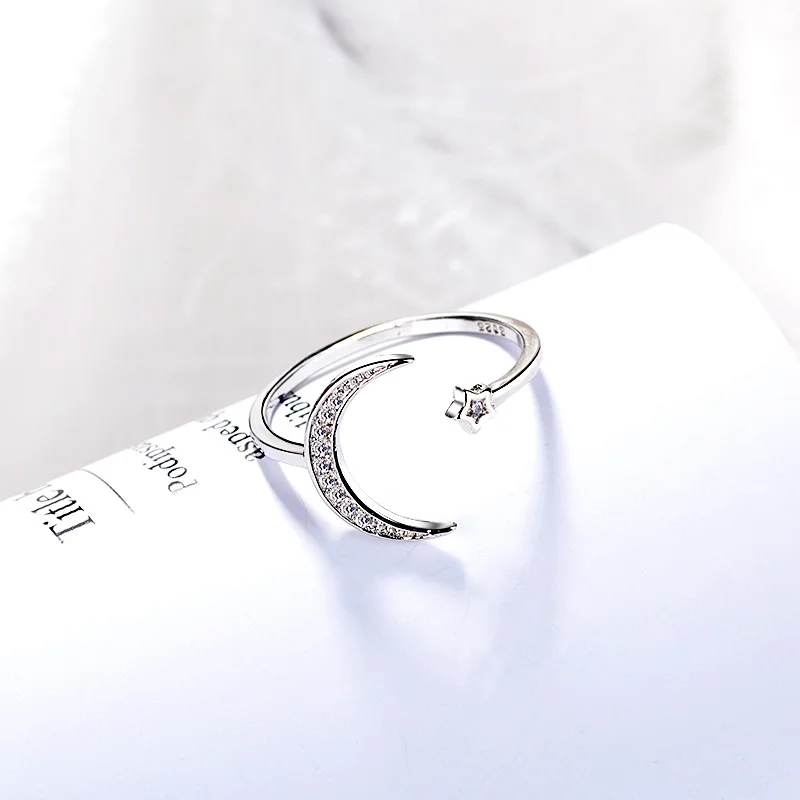 Chereda Moon Zircon Open Rings Adjustable Star Minimalist Finger Ring Delicate Design Knuckle Statement Jewelry | Украшения и