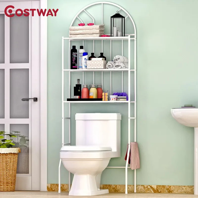 COSTWAY 3-Слои пол Тип туалет стеллаж для хранения Держатели полок стеллажи для выставки товаров Экономия пространства для Ванная комната W0193