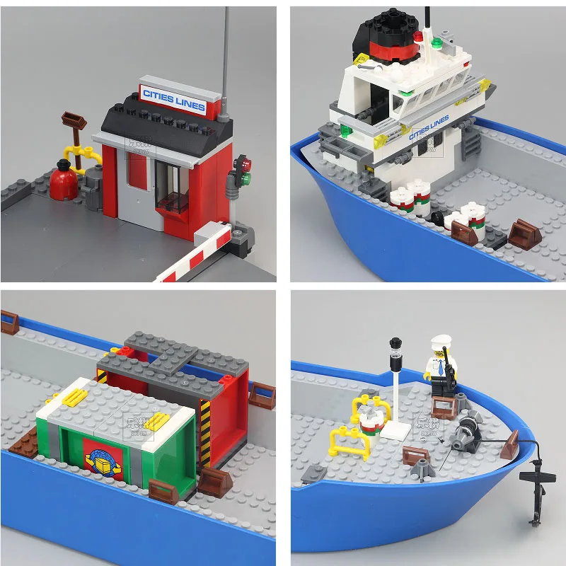 695pcs City Ultimate Harbour Port Lines Cargo Ship Working Crane 02034 Figure Building Blocks Toys Compatible With