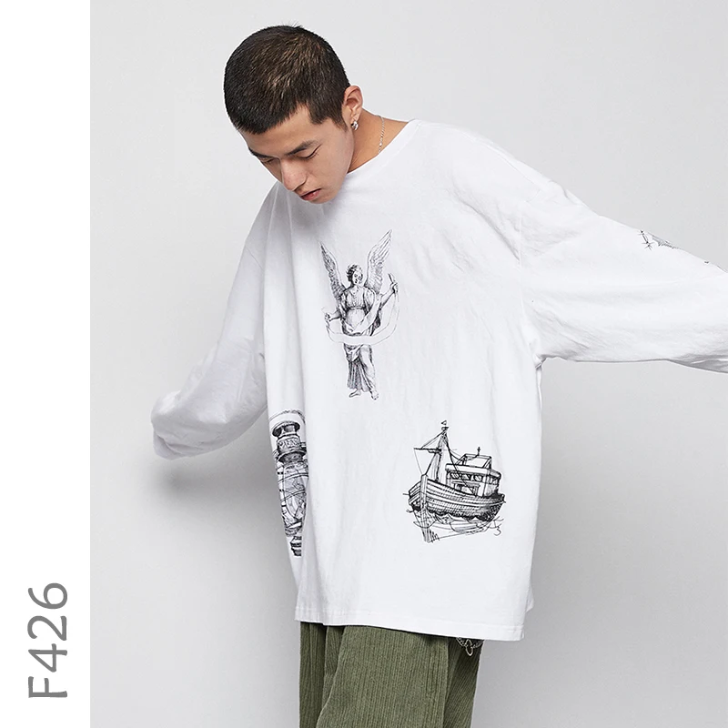 

F426 Cupid Print Streetwear Hoodies & Sweatershirts Unisex Fahsion Loose Fit White Black Sweatershirt 100% Cotton Hoodies Men