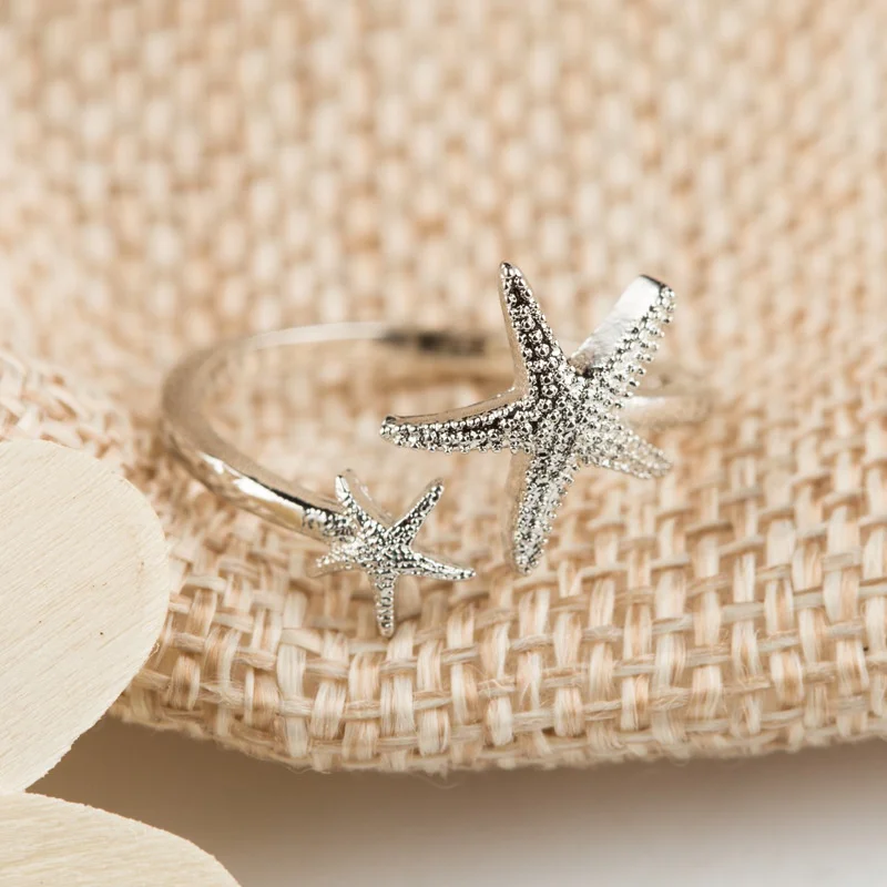MFY Unique Ocean Series Silver Color Star Starfish Opening Ring For Women Party Wedding Jewelry Female Hand Accessories |