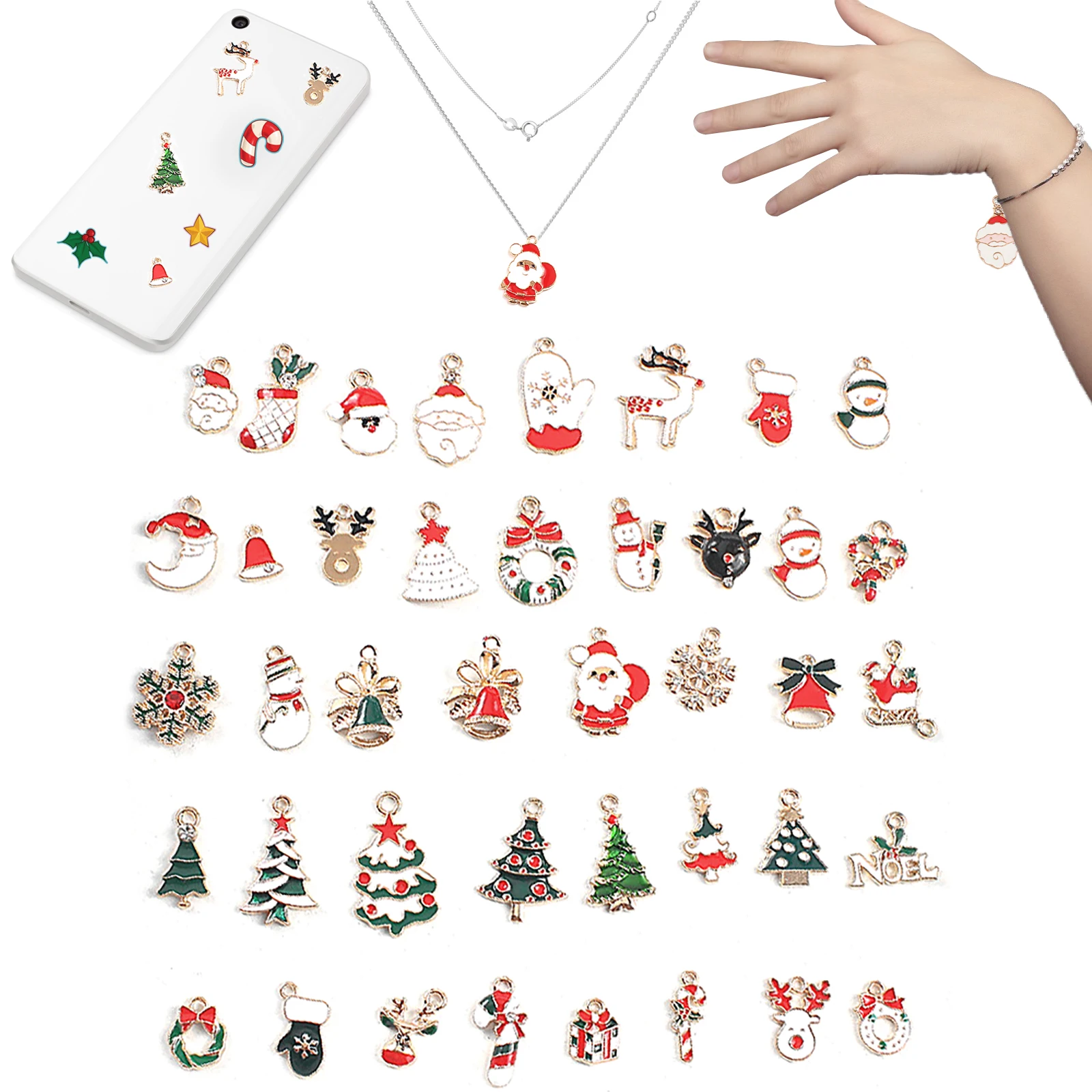 

38 Pcs Christmas Charm Pendant Assorted Gold Plated Enamel Christmas Charm