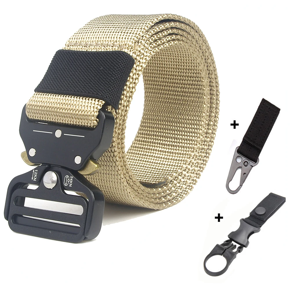 belt and 2 hook Тактический нейлоновый ремень 125 см, 135 см, военная металлическая Автоматическая пряжка, поясной ремень для мужчин на открытом воздухе, для страйкбола, охоты, армейского качества - Цвет: belt and 2 hook