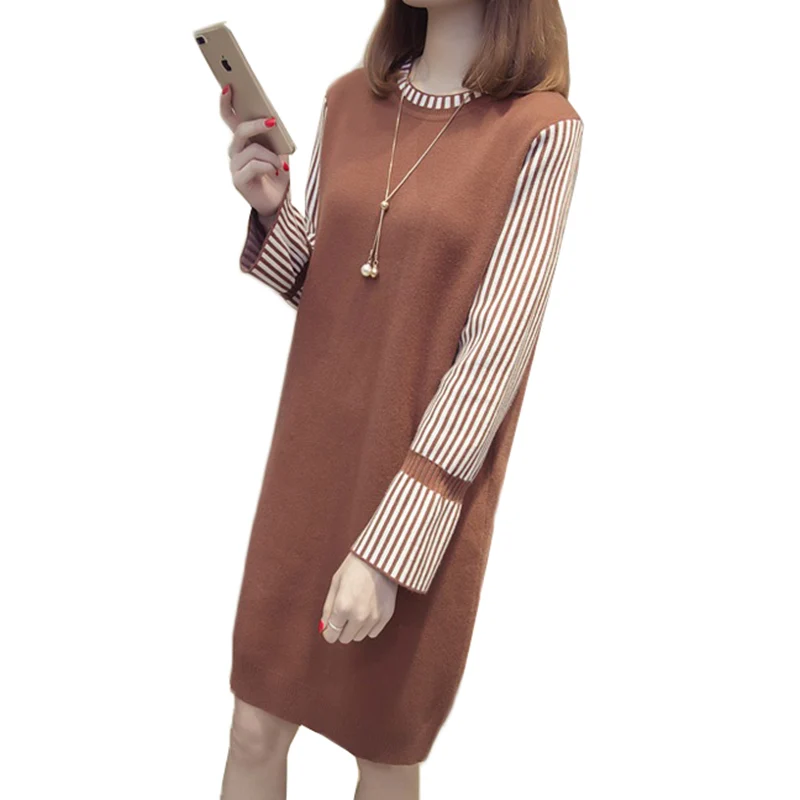 

Autumn Winter Women Sweater Pullover New Korean Loose Stitching Long-sleeved Knitwear Tops Spring Women Long Knit Sweater Jumper