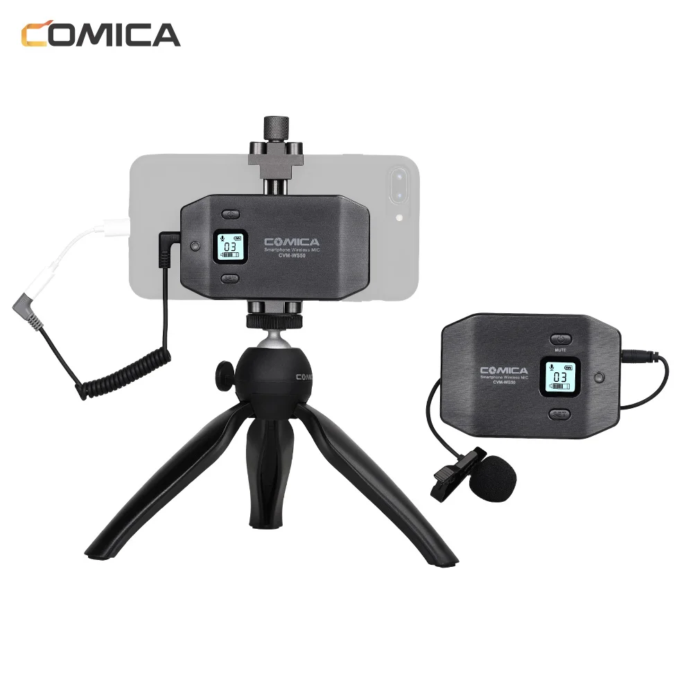 

COMICA CVM-WS50(C) 6-Channel UHF Wireless Smartphone Lavalier Microphone System+Clamp Mini Tripod for Live Vlog Interview