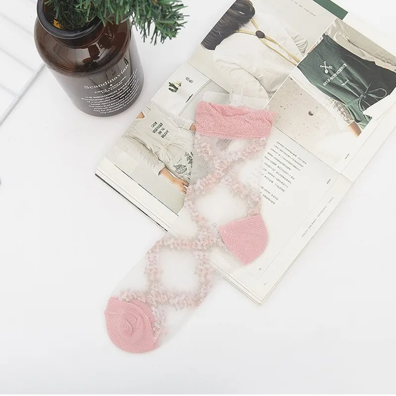 Прозрачные кружевные шелковые носки в стиле ретро с кристаллами ультратонкие