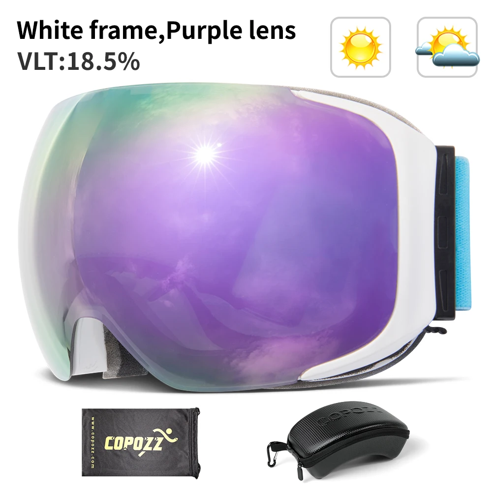 Purple lens COPOZZ бренд Магнитные очки для катания на лыжах и сноуборде с чехол анти-туман UV400 двойной защиты объектива Для мужчин и Для женщин Горные лыжи очки - Цвет: Purple lens