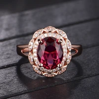 2021 new fashion high end temperament group inlaid zircon imitation red tourmaline color treasure adjustable ring women jewelry