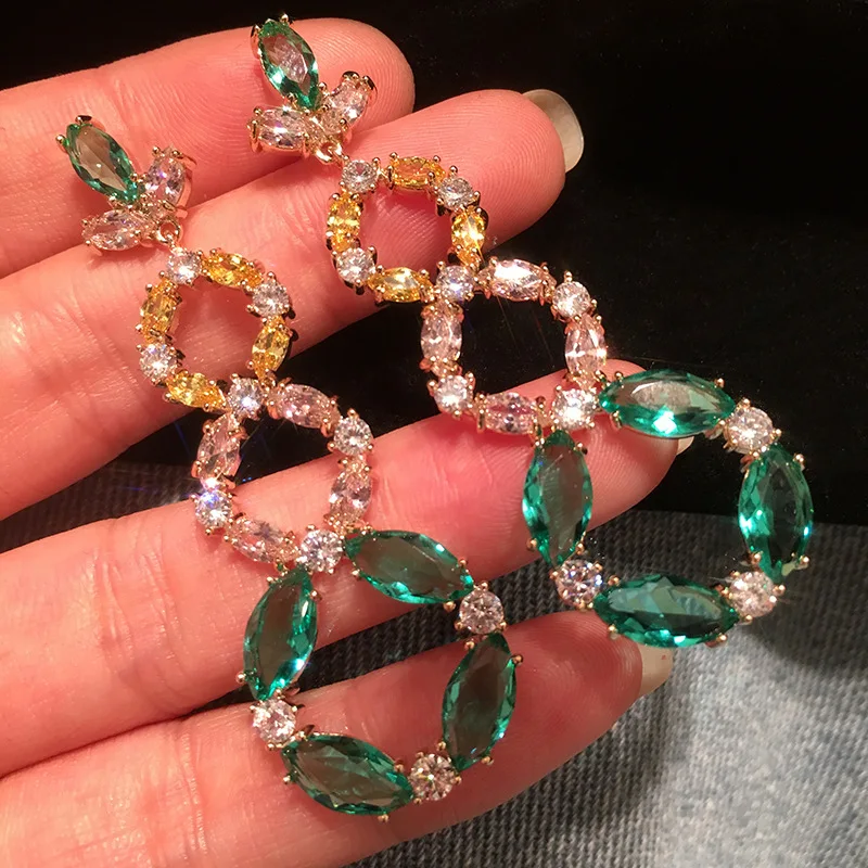 

Long round petal earrings color earrings female bohemian zircon drop earrings
