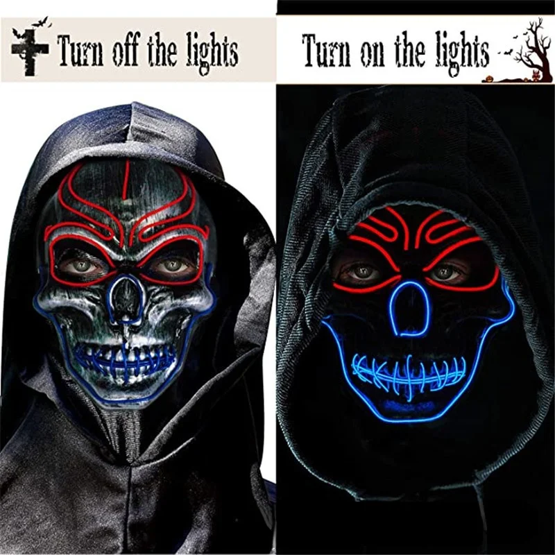 

Halloween Mask Neon Masks LED Scary Skull Masque Skeleton Horror Maske Masquerade Party Mascara Glowing Carnival Masker Cosplay
