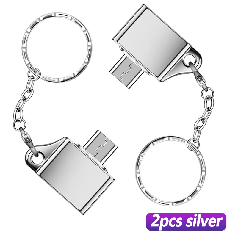 2Pcs Silver OTG Plug FONKEN Micro USB OTG адаптер USB флэш-накопитель OTG штекер type-A кабель конвертер для Android телефона зарядный разъем - Цвет: 2Pcs Silver OTG Plug