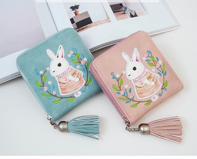 Напечатанные кожаные товары * мультфильм вышивка кролик кошелек женский
