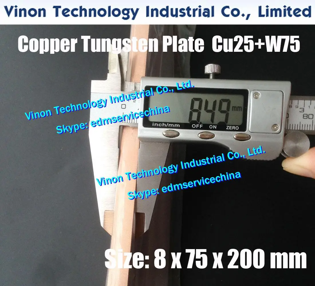 

(1PC PACK) 8x75x200mm Copper Tungsten Plate CuW75 (W75+Cu25), edm Tungsten Copper Electrode W75, Electric Spark Tungsten Copper