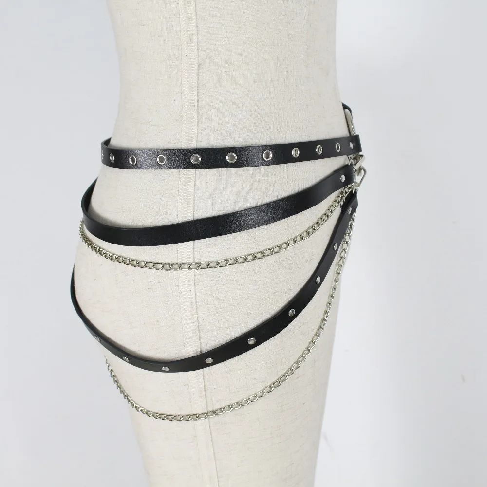 TRODEAM Leather Harness Belts For Women Sexy Chain Belts Stocking Waist Band Sexy Lingerie Female Harness Leg Straps Suspenders