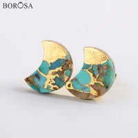 borosa gold plating moon copper turquoises stud earrings fashion stud earrings cute gems statement earrings for women gift g1988