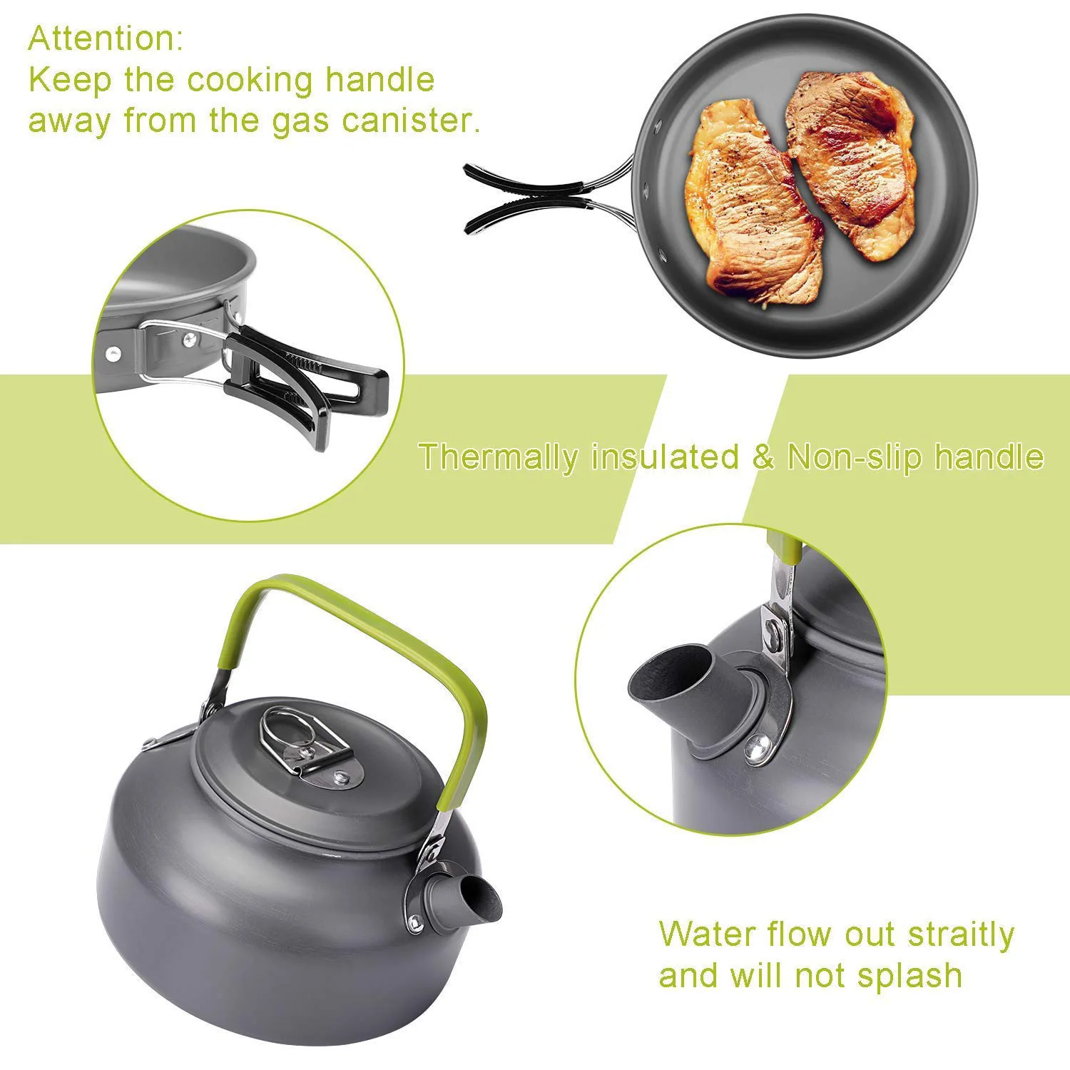

Portable Outdoor Camping Cookware Camping Hiking Picnic Teapot Pot Set Non-Stick Tableware With Stove Spoon Fork Knife Kettle