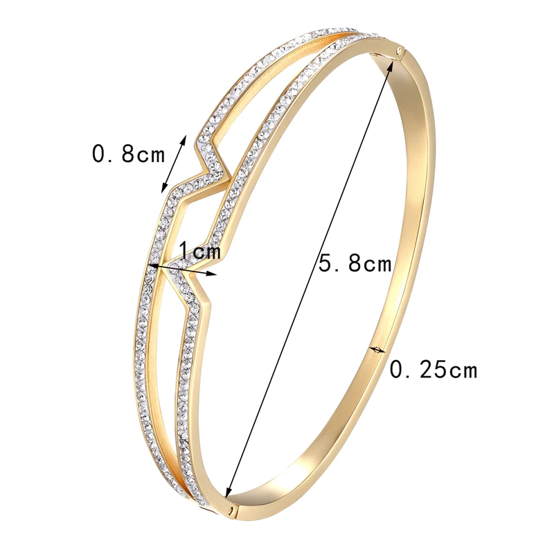 

Classic Design Beautiful Two V Shape Zircon Bracelets & Bangle For Women Stainless Steel Gold Color Bangle Jewelry Wedding Gift