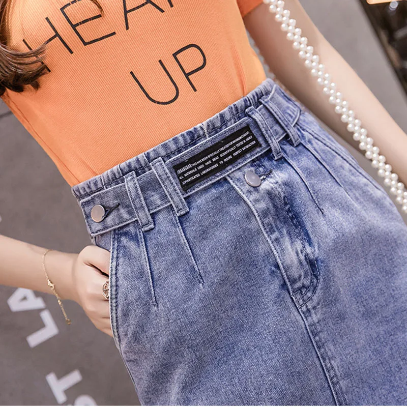 Женская джинсовая юбка весна лето 2020 женская средней длины с завышенной талией