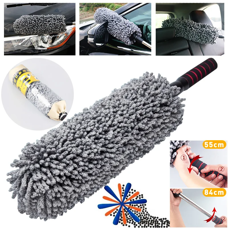 Microfiber Car Body Duster Retractable Wax Dust Mop Removing Cleaning Wheel Brush Nanofiber Cotton Car Dust Brush Tool Polish