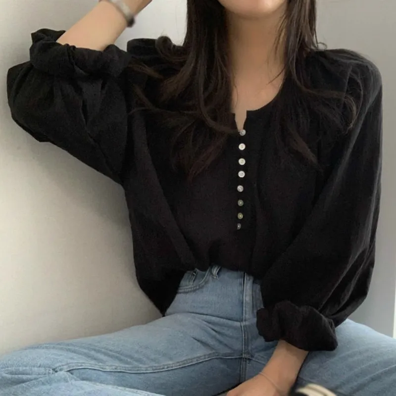 

Women Temperament Chic Long Sleeve Thin Shirt Ladies Solid Color Casual Blouse Spring Autumn Loose Shirts Tops
