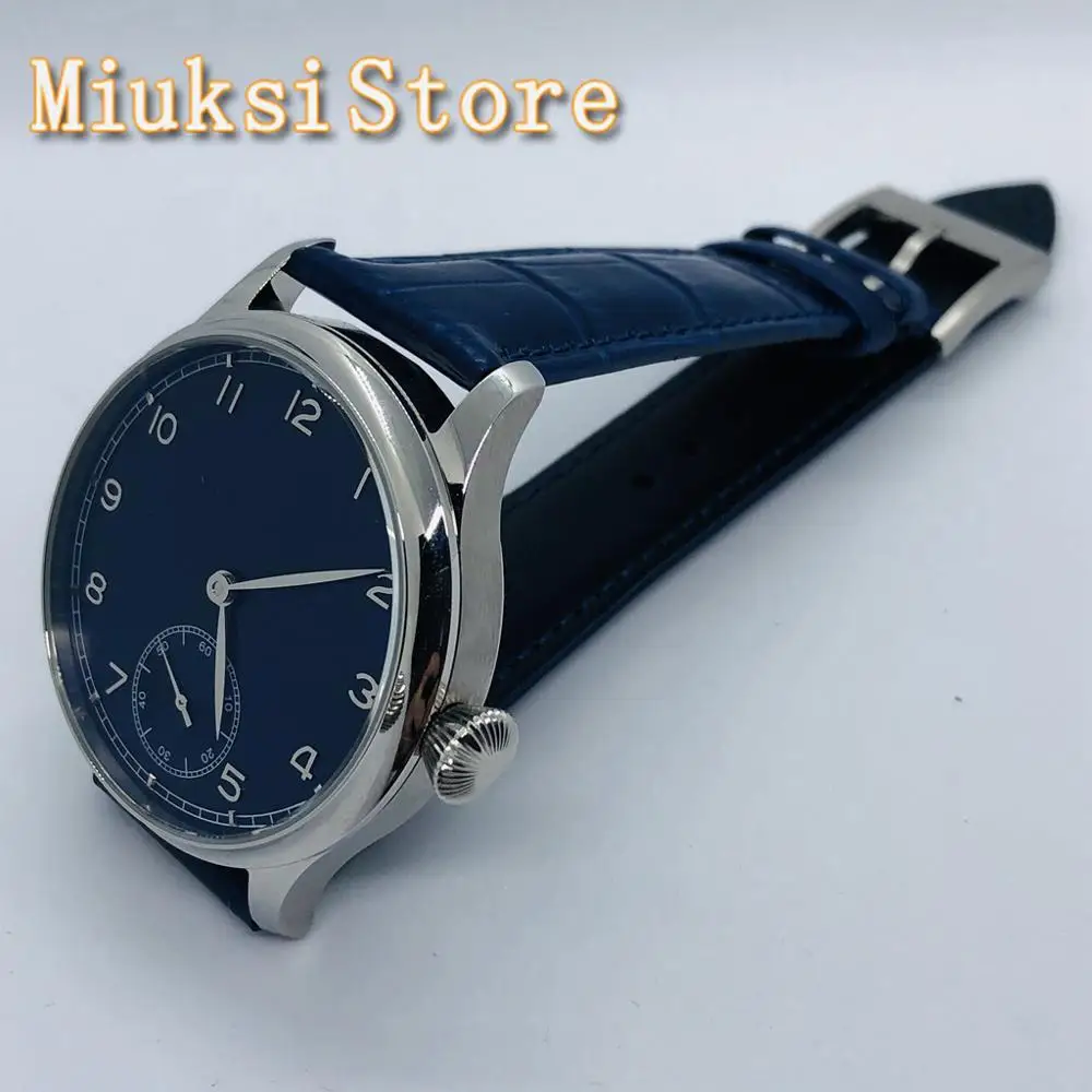 Стерильные мужские часы Corgeut 44 мм серебристый чехол синий циферблат кожаный