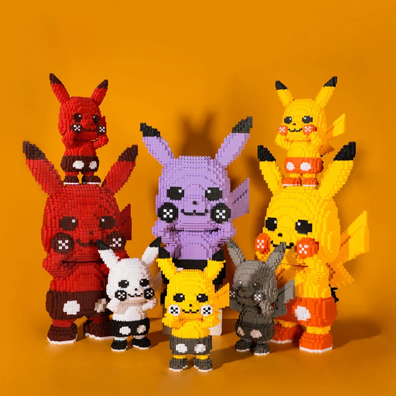 

Cute Pikachu Micro Building Blocks 68cm Big Pokemon Assembly 3D Model Mini Diamond Brick Figures Toys For Kid Xmas Gift