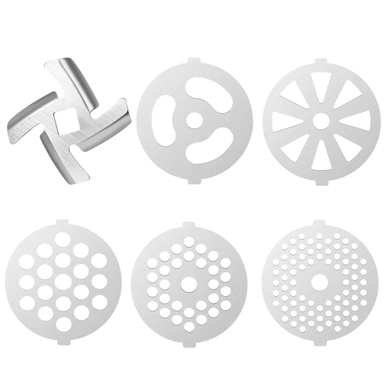 

6 Pcs Stainless Steel Meat Grinder Plate Discs Grinding Blades for Stand Mixer and Meat Grinder Attachment