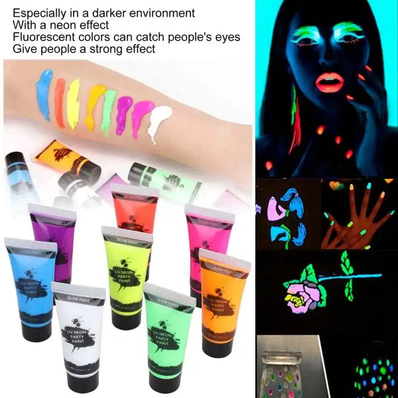 

8pcs 10ml Body facPaint Set Makeup Fluorescent Luminous color Body Face Paints for Christmas Halloween Costume Party make up
