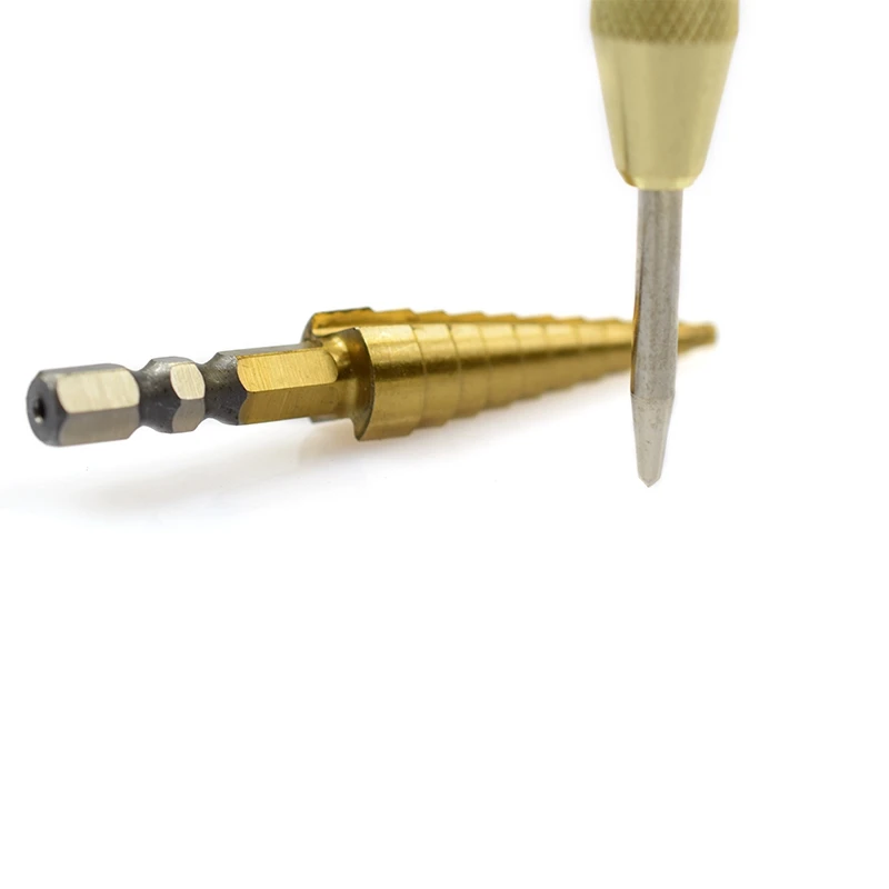 1Pc 3-13Mm Titanium Coated Hss Steel Step Drill Bits +1Pc Center Punch Sets Stator Punching Automatic Pin | Инструменты