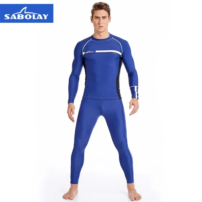 

Men UPF50+ Long Sleeve Rashguard Swim Shirt Anti UV Sun Protection Basic Skins Surfing Diving T Shirt Blue Plus