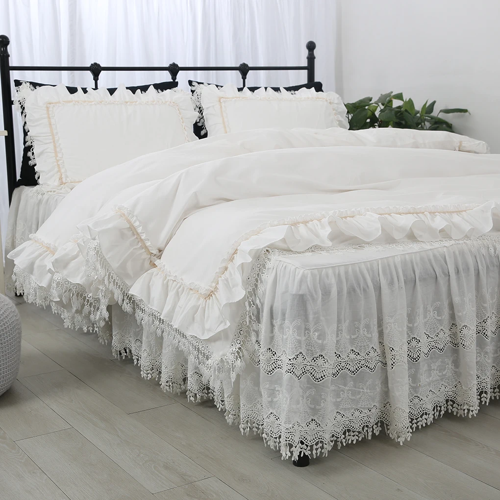 

Super Luxury Lace Bedding Set Top Princess Bedding For Queen Bed Linen Ruffle Decorative Duvet Cover Skirt Bed Sheet Bed Set