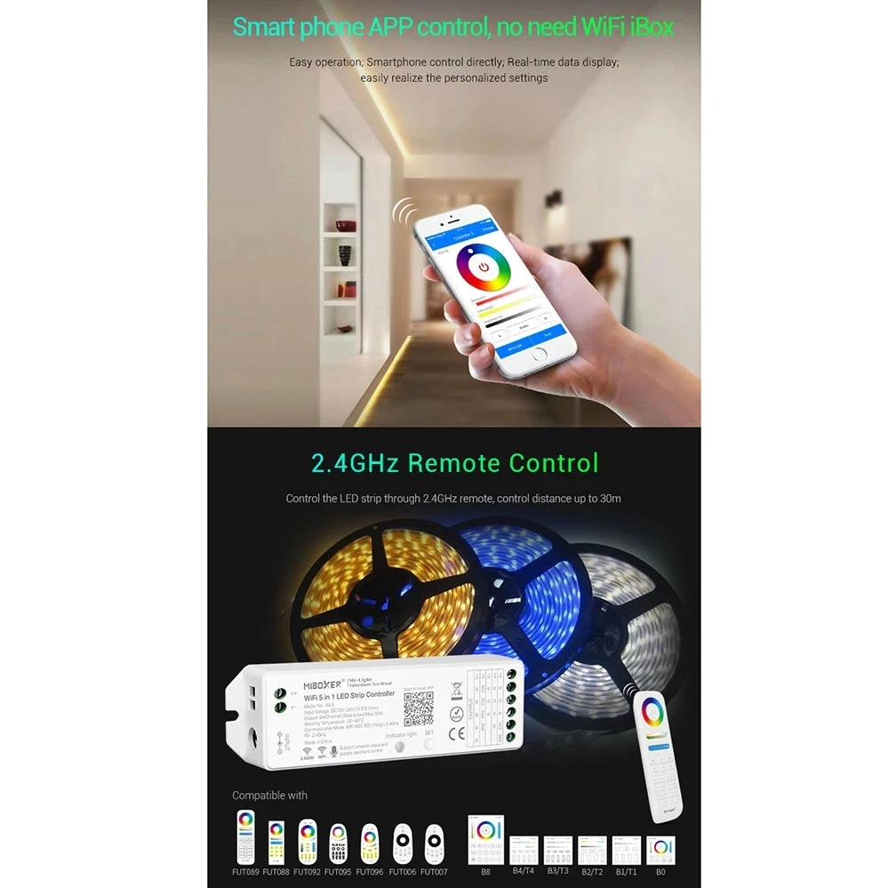 Контроллер светодиодной ленты Miboxer WL5 WL5-WP водонепроницаемый диммер IP67 12 В 24 для