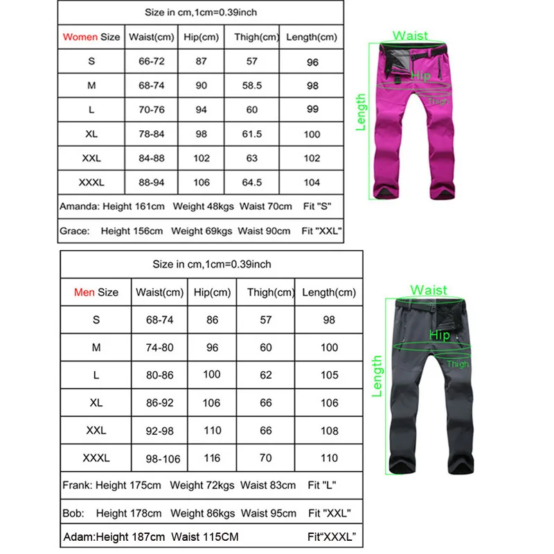 

TRVLWEGO Warm Winter Woman Men Soft Shell Pants Waterproof Outdoor Camping&hiking Pants Travel Fleece Windproof Skiing Trousers
