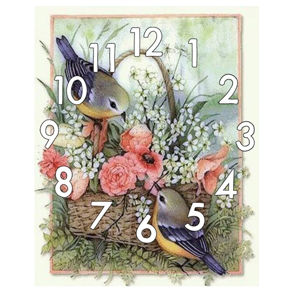 

Dpsprue Full Square/Round 5D Diamond Painting Kit With Clock Cross stitch Diamond Embroidery Mosaic Animal Bird Gift DC204